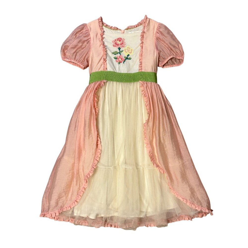 Mini Boden 5/6 Maxi Dress Pink Tulle Party Petticoat Puff Sleeve Easter Green